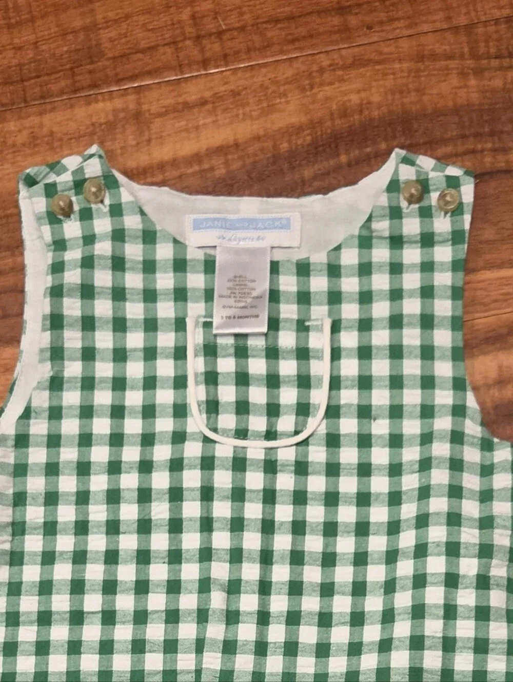 Janie and Jack EUC 3-6 Months Green Gingham Romper